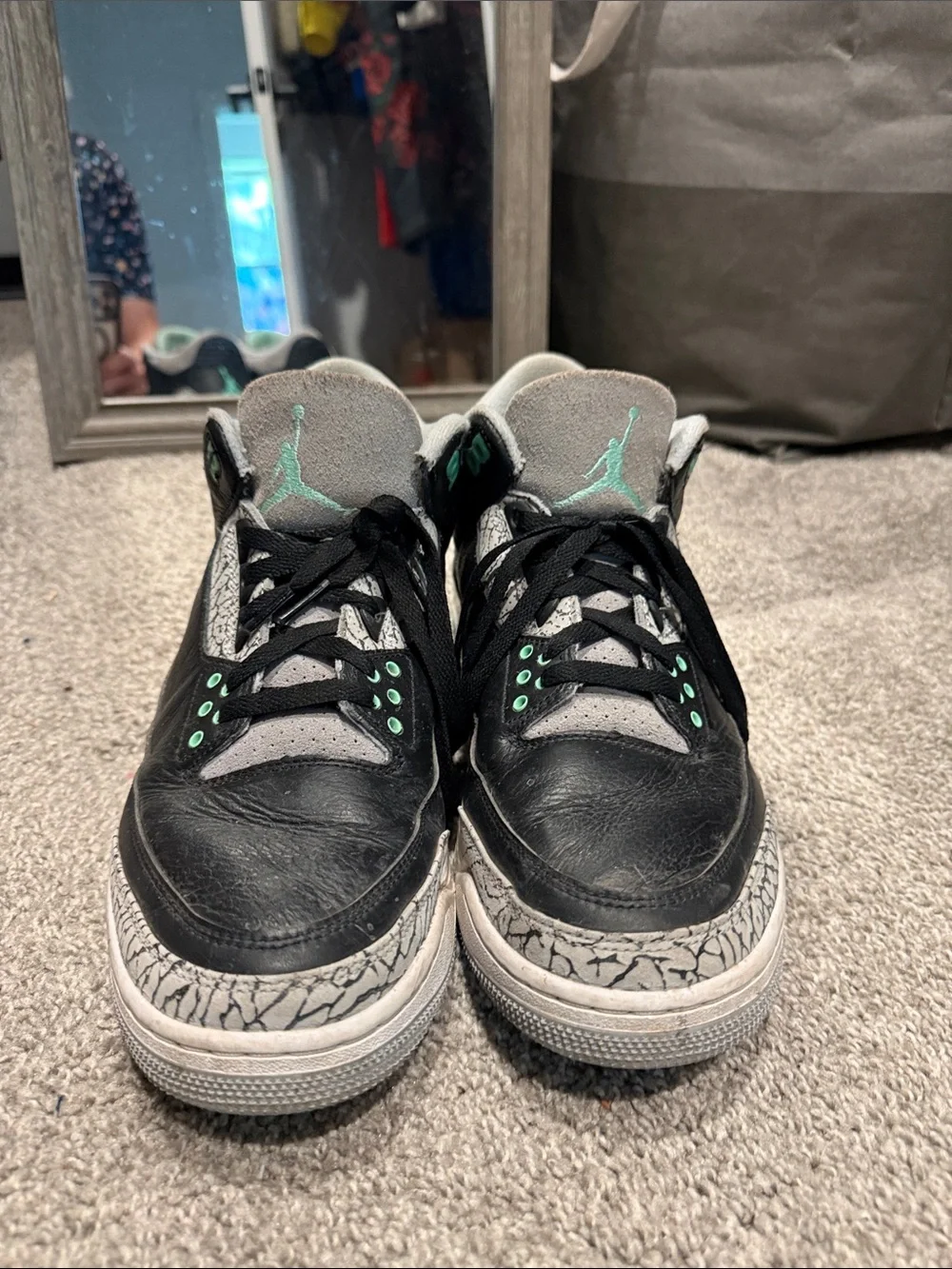 Jordan 3 Men's Black and Teal Retro Basketball Sneakers